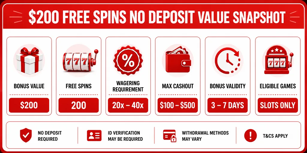 $200 Free Spins No Deposit Value Snapshot